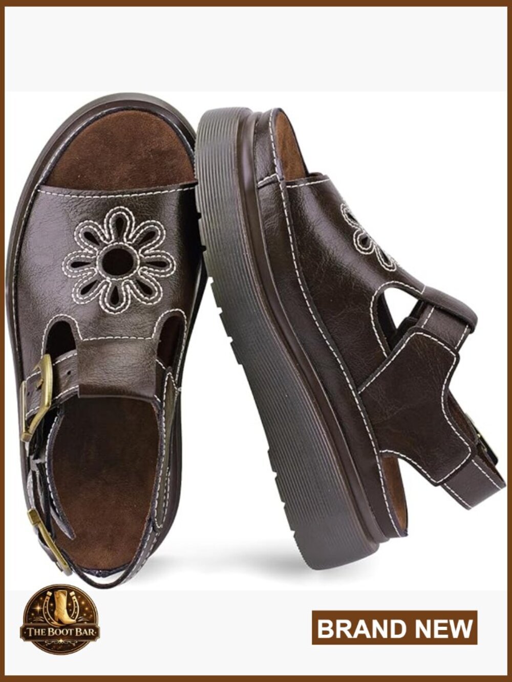 Chunky Platform Sandals Ankle Buckle Casual Open Toe Fisherman with Flower